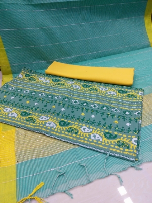 Picture of Premium Quality Unstitched Cotton Three Piece for Women Screen Printed Shalwar Kameez Orna 3pcs Stylish Fabric