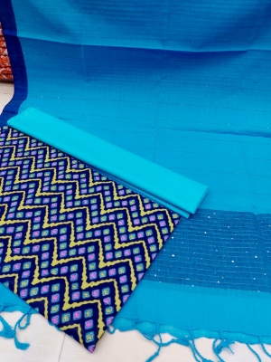 Picture of Premium Quality Unstitched Cotton Three Piece for Women Screen Printed Shalwar Kameez Orna 3pcs Stylish Fabric