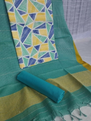 Picture of Premium Quality Unstitched Cotton Three Piece for Women Screen Printed Shalwar Kameez Orna 3pcs Stylish Fabric