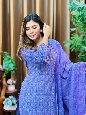 Picture of Premium Quality Cotton Embroidery Worked Printed Three Piece for Women Unstiched Skin Print 3 Piece New Gorgeous Salwar Kameez