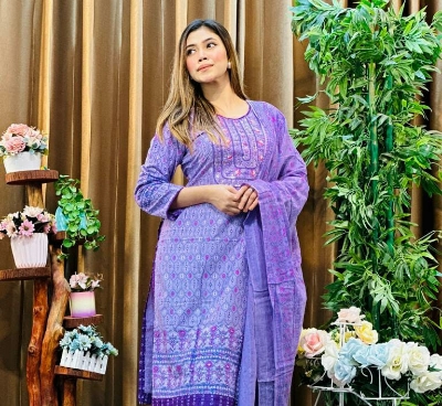 Picture of Premium Quality Cotton Embroidery Worked Printed Three Piece for Women Unstiched Skin Print 3 Piece New Gorgeous Salwar Kameez