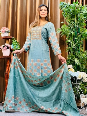 Picture of Premium Quality Cotton Embroidery Worked Printed Three Piece for Women Unstiched Skin Print 3 Piece New Gorgeous Salwar Kameez