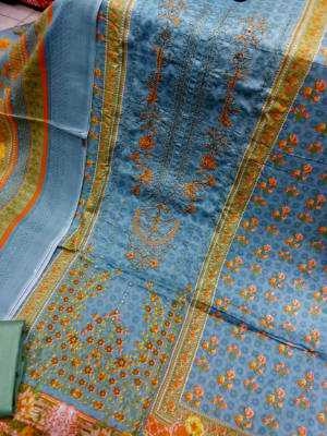 Picture of Unstitched Printed Bin Said Boutiques Embroydry Worked Cotton Latest Designed Three Piece Salwar Kameez for Women