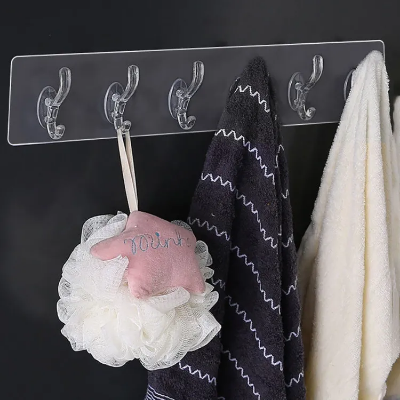 Picture of pvc/3/5/6 row traceless automation for bathroom, kitchen clothes hanger storage rack wall hook key holder