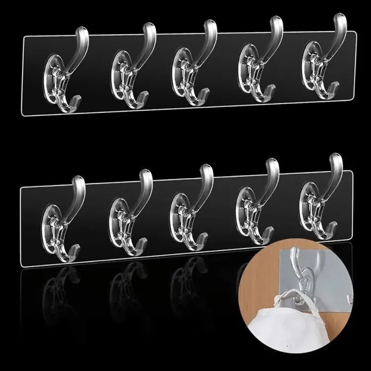 Picture of pvc/3/5/6 row traceless automation for bathroom, kitchen clothes hanger storage rack wall hook key holder