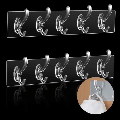 Picture of pvc/3/5/6 row traceless automation for bathroom, kitchen clothes hanger storage rack wall hook key holder