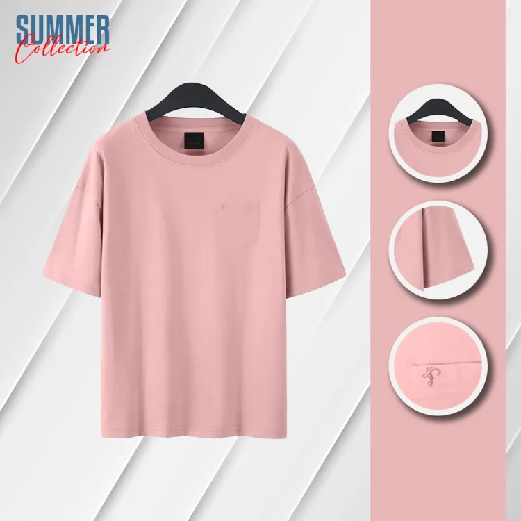 Buy Baby Pink Color Drop Shoulder With Pocket T-Shirt For Men Online at Best Price in Bangladesh