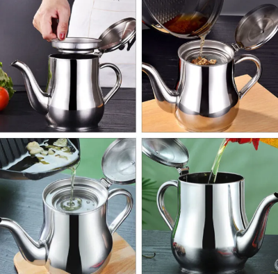 Picture of Filter Cooking Oil Pot Kitchen Large Capacity 410ml Stainless Steel Oil Strainer Pot Container Jug Storage Can