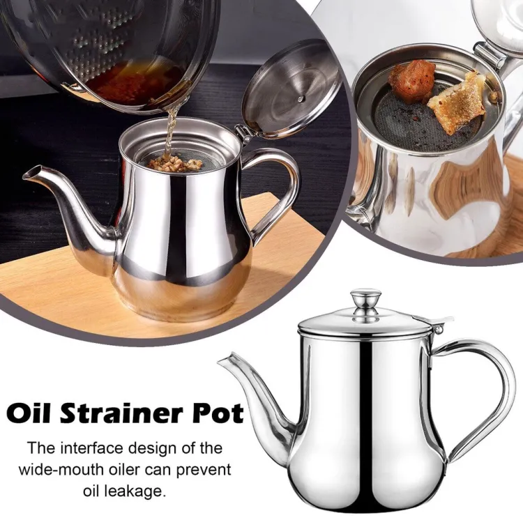 Picture of Filter Cooking Oil Pot Kitchen Large Capacity 410ml Stainless Steel Oil Strainer Pot Container Jug Storage Can