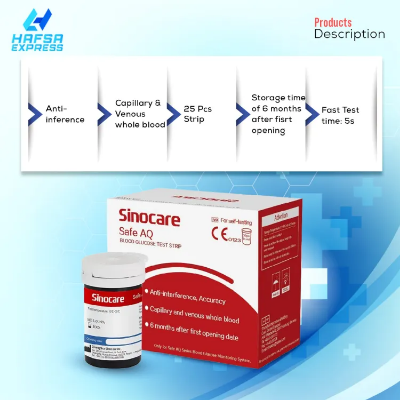 Buy Sinocare Safe AQ Test Strip for Glucometer Blood Glucose Monitor 25 Pcs Online at Best Price In Bangladesh