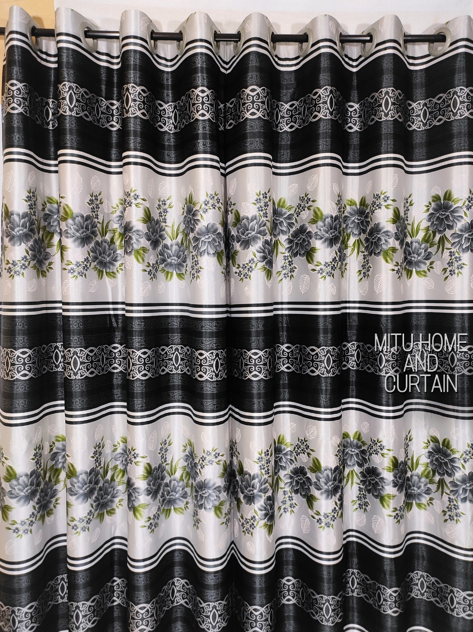 Buy Curtain Porda Synthetic curtains Indian porda window protector 45*80 inch standard size Black flower art 4 kuchi curtain at Best Price In Bangladesh