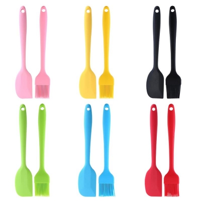 Picture of Silicone Spatula Barbecue Brush Kitchen Utensil Tool Kit Heat Resistant BBQ Oil Condiment Brushes Cake Scraper-2 Pcs Set