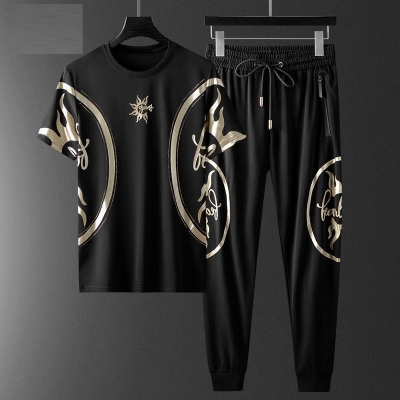 Picture of Black Color Stylist Printed Half Sleeve Men's T-Shirt & Full Pant Set - Trendy Casual Ensemble
