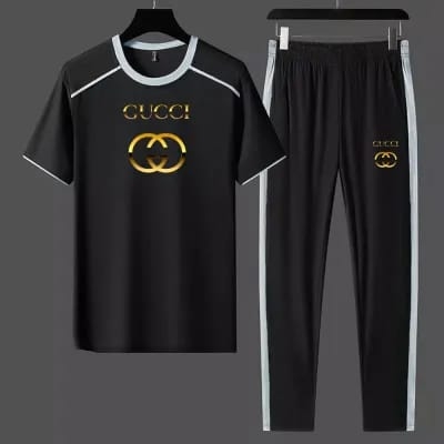 Picture of Combine Fashion and Comfort with Black Color Stylist Printed Cotton Half Sleeve T-Shirt & Full Pant Set for Men