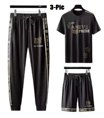 Picture of Versatile Styling Options with Stylist Printed Cotton Half Sleeve T-Shirt & Half Pant & Full Pant Set for Men