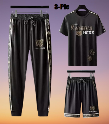 Picture of Stylist Printed Cotton Half Sleeve T-Shirt & half Pant & Full Pant ( Set )for Men