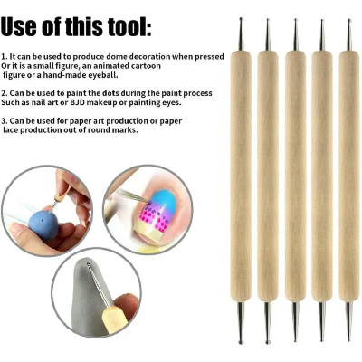 Picture of সিরামিক ক্লে কার্ভিং এমবসিং, রক পেইন্টিং, নখের সজ্জা diy সরঞ্জামের জন্য 5 পিস পলিমার মডেলিং ক্লে স্কাল্পটিং সরঞ্জাম, বল স্টাইলাস, ক্রিসিং পেন
