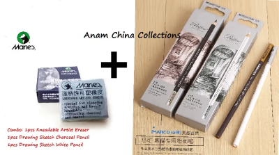 Picture of মার্কো কম্বো 1 পিস ইরেজার + 1 পিস চারকোল পেন্সিল + 1 পিস 1 পিস সাদা পেন্সিল