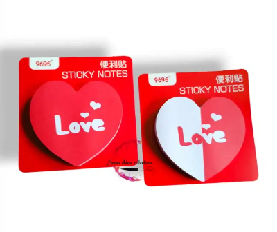 Picture of 75 শীট লাল রঙের লাভ হার্ট শেপ কিউট স্টিকি নোটস যেকোনো 1 প্যাকেট
