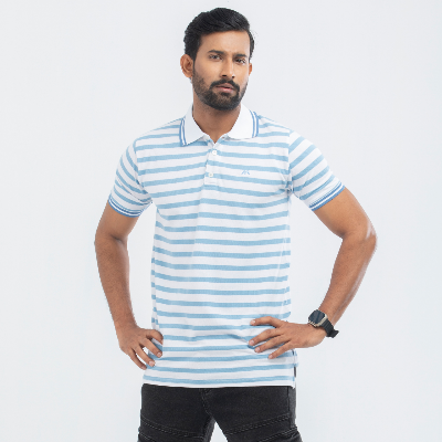 Buy  Stripe Polo Shirt - Sky Blue  Online at Best Price