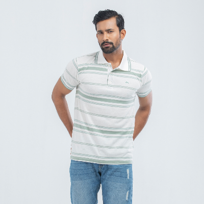 Buy  Stripe Polo Shirt - White Online at Best Price