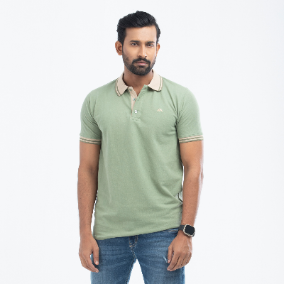 Buy  Contrast Polo Shirt - olive Online at Best Price