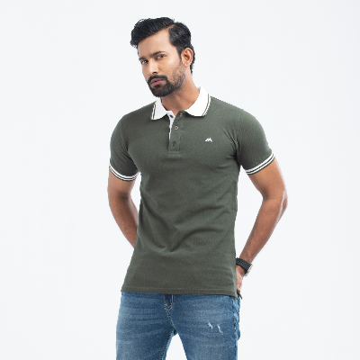 Buy   Contrast Polo Shirt - Dark olive  Online at Best Price