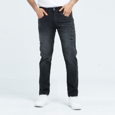 Buy Ripped Comfort Stretch Semi Fit Jeans -Black  Online at Best Price