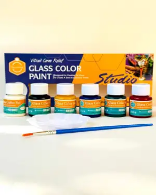 Picture of 6 রঙের 25ml + ফ্রি ব্রাশের হাসির কাঁচের রঙিন স্টুডিও সেট