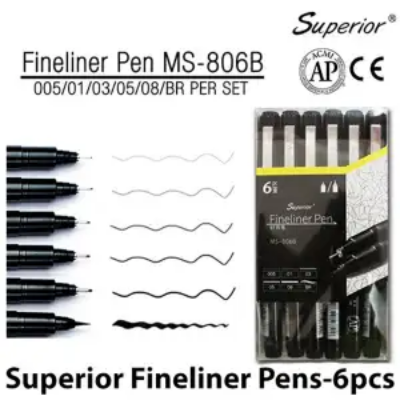 Picture of সুপিরিয়র ফাইনলাইনার পেন প্যাকে 6 পিস MS-806B রয়েছে