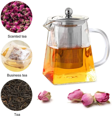 Buy 500ml & 900ml Square Glass Teapot for One with Heat Resistant Stainless Steel Infuser, Perfect for Tea and Coffee, Clear Leaf Teapot with Strainer Lid Gift for Your Family or Friends (Clear) at Best Price In Bangladesh
