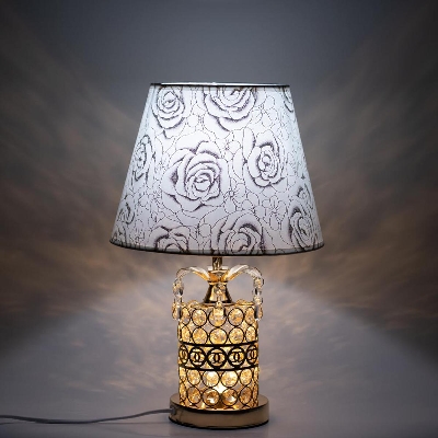 Picture of Crystal Stone Design Golden Color Metal Body With White Golden Designed Shade Table Lamp