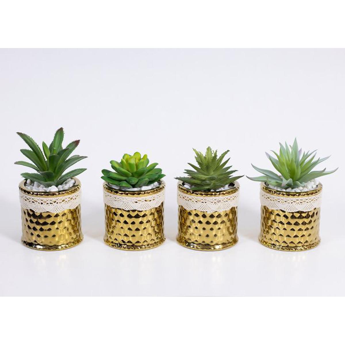 Picture of Golden Color Ceramic Type Pot With Artificial Succulent