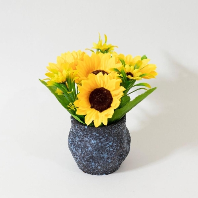 Picture of Black Color Pot with Artificial Four Piece Sunflower