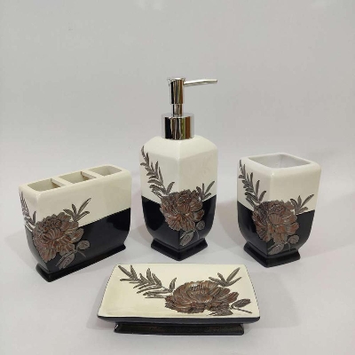 Picture of Sweet Rose Designed On Attractive Black & White Color Body Bathroom Accessories