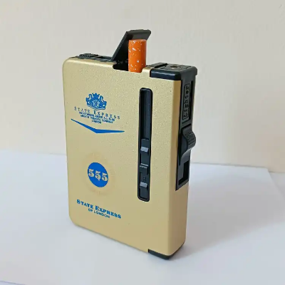 Picture of 1 pcs Gas Lighter Inside Cigaarette Box Case Cigaarette Holder Automatic Storage Box white black golden red