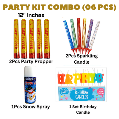 Party Popper, Party Snow Spray, Sparkling Candle and Birthday Candle Combo Pack