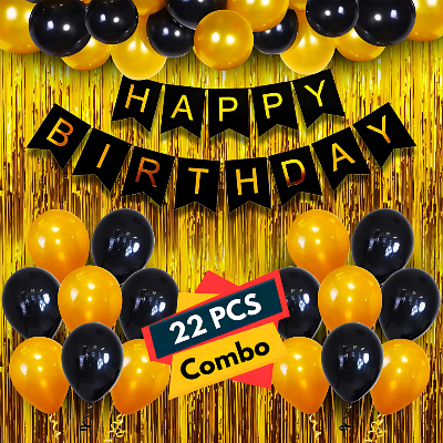 Birthday Decoration Combo Black & Golden Theme 