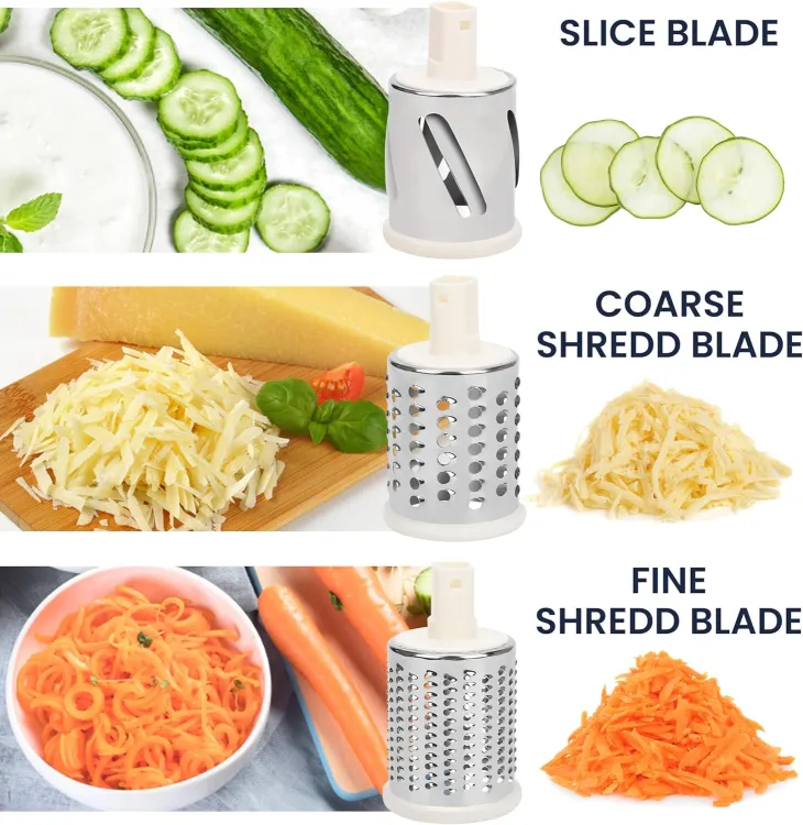 Buy Rotary Cheese Grater,3 in 1 Multi-functional Mandoline Vegetable Shredder,Slicer, 3 Drum Blades in Set Online at Best Price In Bangladesh