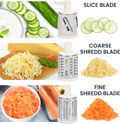 Buy Rotary Cheese Grater,3 in 1 Multi-functional Mandoline Vegetable Shredder,Slicer, 3 Drum Blades in Set Online at Best Price In Bangladesh