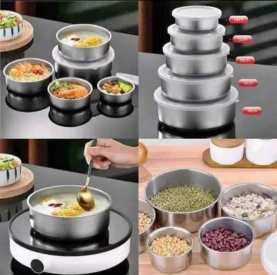 Picture of 5Pcs Bowl Set/Bati Set/ Steel Bati Set/ High Quality Steel Bowl Set/Food Box- 5 Pieces