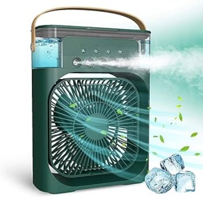 Picture of Electric 3-Speed Fan Humidifier Cooler Spray Mist Colors LED Light Table Fan Purifying Spray Fragrance 180° rotation Usb Air Cooling Fan Desktop Mini Portable