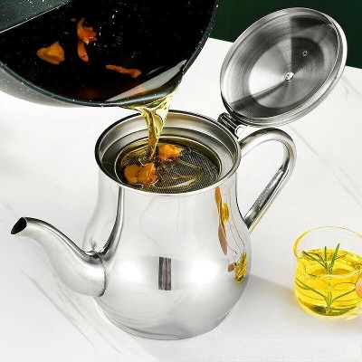 Picture of Filter Cooking Oil Pot Kitchen Large Capacity 410ml Stainless Steel Oil Strainer Pot Container Jug Storage Can