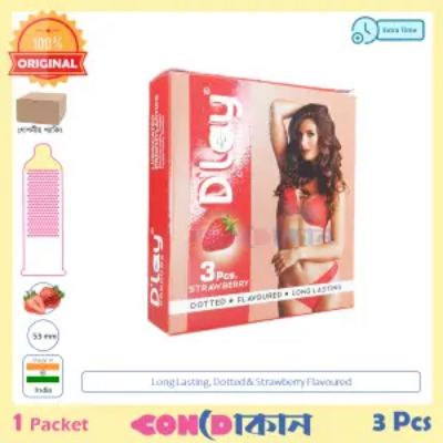 Picture of D'Lay Long Lasting Dotted Strawberry Flavoured Condom 1 Pack (3 Pcs)