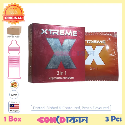 Picture of Xtreme 3 in 1 ( Dotted, Ribbed & Contured) Peach Flavoured Premium Condom 1 Box (3 Pcs)