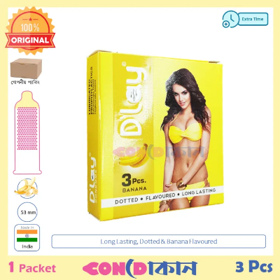 Picture of D'Lay Long Lasting Dotted Banana Flavoured Condom 1 Pack (3 Pcs)