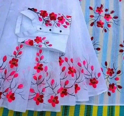 Picture of Dhupian Half Silk Hand Paint Cotton Couple Set Saree and Panjabi - 369