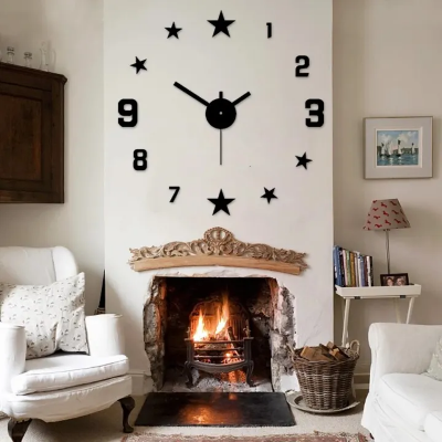 Picture of 1pc 40cm Black Star Mute DIY Clock ,For Living Room, Bedroom, Desk Wall Mounted Clock Home Furnishings