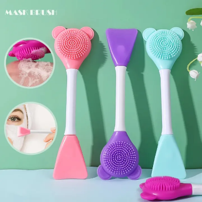 Picture of Bear Shape 1pcs Double Head Facial Mask Brush Silicone Applicator Spoon Spatula Stirring Stick Women Skin Face Cleansing Care Home Makeup Tools