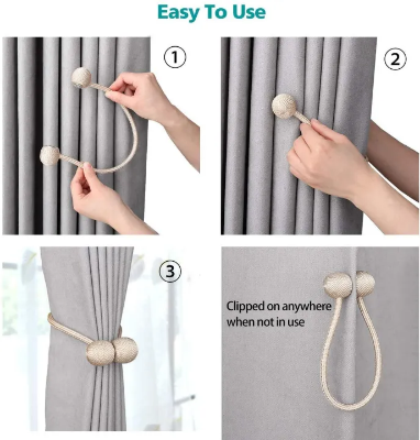 Picture of 1 Pcs Magnetic Curtain Tiebacks Magnetic curtain clip The Most Convenient Drape Tie Backs,Decorative Rope Holdback Holder for Small, Thin or Sheer Window Drapries